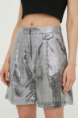 2NDDAY Pantaloni Scurti Femei, Culoarea Argintiu, Cu Imprimeu, High Waist Dama, Panza