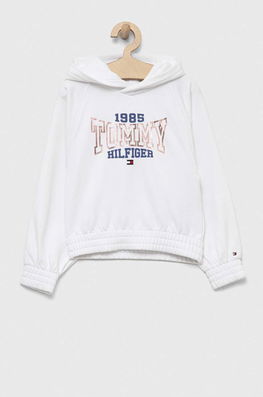 Tommy Hilfiger Bluza Copii Culoarea Alb, Cu Glugă, Cu Imprimeu, Model Print