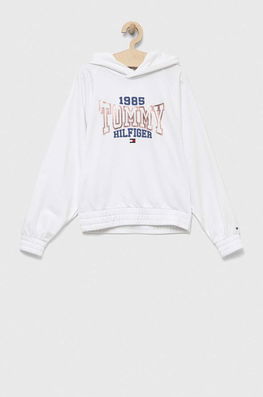 Tommy Hilfiger Bluza Copii Culoarea Alb, Cu Glugă, Cu Imprimeu, Model Print