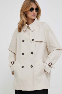 Tommy Hilfiger Palton Femei, Culoarea Bej, De Tranzitie, Cu Doua Randuri De Nasturi Dama