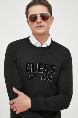 Guess Pulover Din Amestec De Mătase Culoarea Negru, Light Bărbaţi, Model Imprimeu