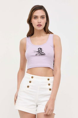 Guess Top Guess X Banksy Femei, Culoarea Violet Dama, Cu Elastan, Model Print