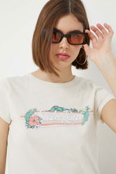 Hollister Co. Tricou Din Bumbac Culoarea Bej Dama, Model Print