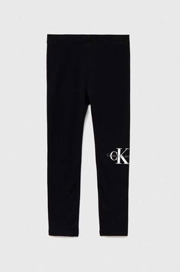 Calvin Klein Jeans Leggins Copii Culoarea Negru, Cu Imprimeu, Tricotaj, Model Print
