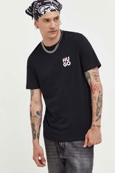 HUGO Tricou Din Bumbac Culoarea Negru, Neted Bărbaţi