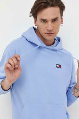 Tommy Jeans Hanorac De Bumbac Barbati, Cu Glugă, Cu Imprimeu Bărbaţi Albastru