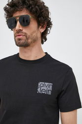 Calvin Klein Tricou Din Bumbac Culoarea Negru, Cu Imprimeu Bărbaţi, Model Print