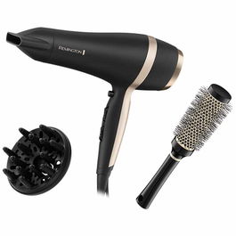 Set uscator de par Remington D6940GP, geanta de depozitare, perie rotunda, concentrator si difuzor, 2100W, Negru