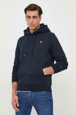 Tommy Hilfiger Bluza Barbati, Culoarea Albastru Marin, Cu Glugă, Cu Imprimeu Bărbaţi Bleumarin