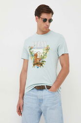 Guess Tricou Din Bumbac Culoarea Turcoaz, Cu Imprimeu Bărbaţi, Model Print