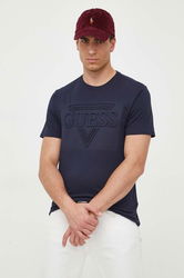 Guess Tricou Din Bumbac Culoarea Albastru Marin, Cu Imprimeu Bărbaţi Bleumarin