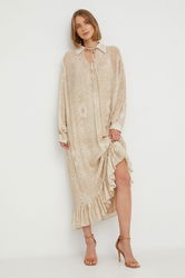 Beatrice B Rochie Din Amestec De Matase Culoarea Bej, Maxi, Drept Dama, Vascoza, Casual, Model Flori