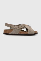 Birkenstock Sandale De Piele Tulum SFB Femei, Culoarea Bej, 1024110 Dama, Piele Intoarsa, Toc Plat