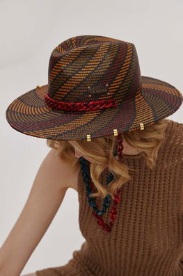 LE SH KA Headwear Palarie Double Chain Red Fedora Dama Multicolor, Model Imprimeu