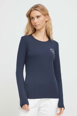 Emporio Armani Underwear Longsleeve Lounge Culoarea Albastru Marin Dama Bleumarin, Cu Elastan, Model Imprimeu