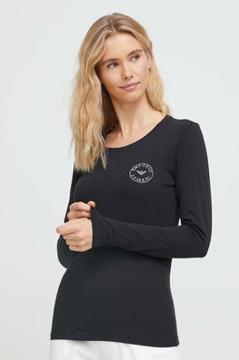 Emporio Armani Underwear Longsleeve Lounge Culoarea Negru Dama, Cu Elastan, Model Imprimeu
