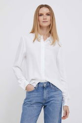 Tommy Hilfiger Camasa Femei, Culoarea Alb, Cu Guler Clasic, Regular Dama, Vascoza, Casual