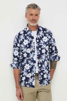 Tommy Hilfiger Camasa Din Bumbac Barbati, Cu Guler Clasic, Slim Bărbaţi Albastru, Casual, Model Flori