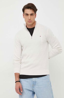 Tommy Hilfiger Pulover De Bumbac Culoarea Bej Bărbaţi