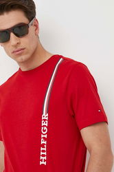 Tommy Hilfiger Tricou Din Bumbac Culoarea Rosu, Cu Imprimeu Bărbaţi, Model Print