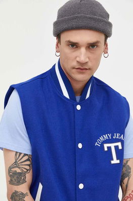 Tommy Jeans Vesta Din Amestec De Lana Culoarea Albastru Marin, De Tranzitie Bărbaţi Bleumarin, Cu Un Amestec De Lana