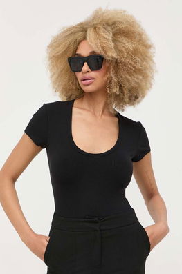 Guess Tricou Femei, Culoarea Negru Dama, Cu Elastan