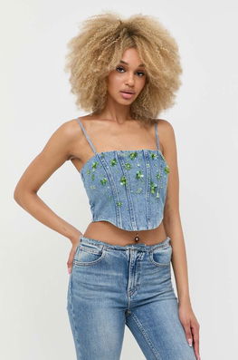 Miss Sixty Top Din Denim Dama Albastru, Bumbac, Casual, Model Imprimeu