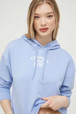 Tommy Jeans Bluza Femei, Cu Glugă, Cu Imprimeu Dama Albastru, Model Print