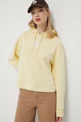 Tommy Jeans Bluza Femei, Culoarea Galben, Cu Glugă, Cu Imprimeu Dama, Model Print