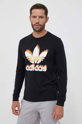 Adidas Originals Longsleeve Din Bumbac Culoarea Negru, Cu Imprimeu Bărbaţi, Model Print