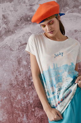 Tricou Din Bumbac Eviva L'arte Medicine Dama Albastru