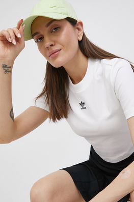 Adidas Originals Tricou HF3394 Femei, Culoarea Alb Dama, Cu Elastan, Model Imprimeu