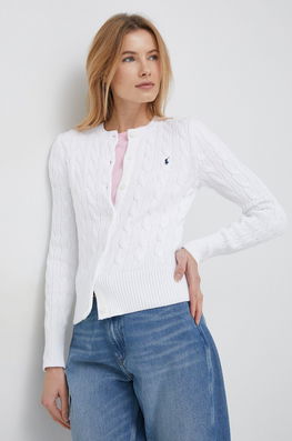 Polo Ralph Lauren Cardigan Din Bumbac Femei, Culoarea Alb Dama