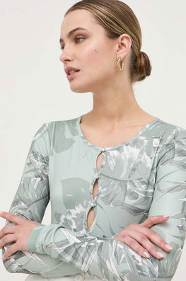 Guess Longsleeve Femei, Culoarea Verde Dama, Cu Elastan