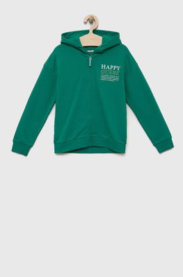 Guess Hanorac De Bumbac Pentru Copii Culoarea Verde, Cu Glugă, Cu Imprimeu