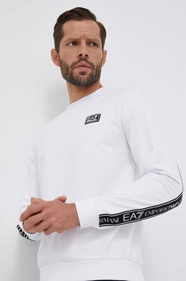 EA7 Emporio Armani Hanorac De Bumbac Barbati, Culoarea Alb, Cu Imprimeu Bărbaţi