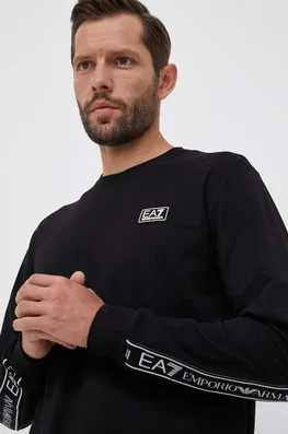 EA7 Emporio Armani Hanorac De Bumbac Barbati, Culoarea Negru, Cu Imprimeu Bărbaţi