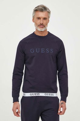 Guess Bluza Barbati, Culoarea Albastru Marin, Cu Imprimeu Bărbaţi Bleumarin, Cu Elastan