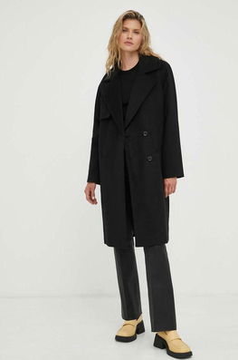 2NDDAY Palton De Lana Livia Culoarea Negru, De Tranzitie, Cu Doua Randuri De Nasturi Dama
