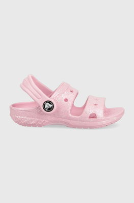 Crocs Slapi Copii CROCS CLASSIC GLITTER SANDAL Culoarea Roz, Sintetic