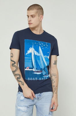 Medicine Tricou Din Bumbac Culoarea Albastru Marin, Melanj Bărbaţi Bleumarin