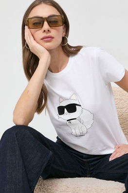 Karl Lagerfeld Tricou Din Bumbac Culoarea Alb Dama, Model Print