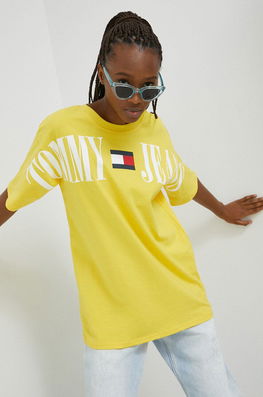 Tommy Jeans Tricou Din Bumbac Culoarea Galben Dama, Model Print