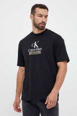 Calvin Klein Jeans Tricou Din Bumbac Culoarea Negru, Cu Imprimeu Bărbaţi