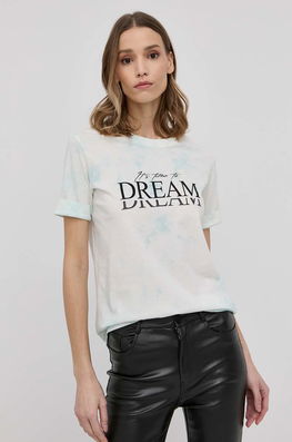 Guess Tricou Din Bumbac Culoarea Bej Dama, Model Print