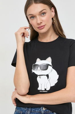 Karl Lagerfeld Tricou Din Bumbac Culoarea Negru Dama, Model Print