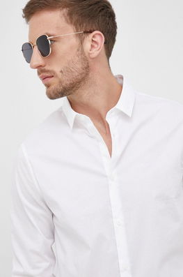 Armani Exchange Camasa Barbati, Culoarea Alb, Cu Guler Clasic, Slim Bărbaţi, Cu Elastan, Elegant