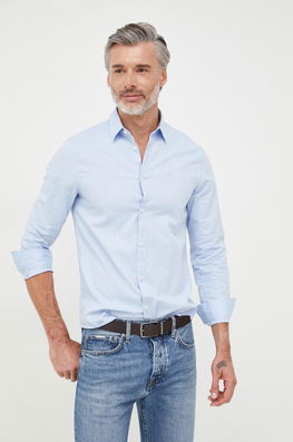 Armani Exchange Camasa Din Bumbac Barbati, Cu Guler Clasic, Slim Bărbaţi Albastru, Elegant