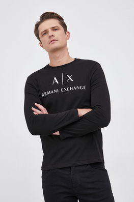 Armani Exchange Longsleeve Barbati, Culoarea Negru, Cu Imprimeu Bărbaţi, Bumbac, Model Print
