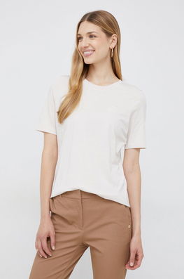 Tommy Hilfiger Tricou Din Bumbac Culoarea Bej Dama, Model Imprimeu